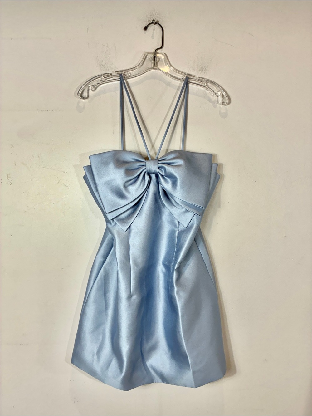 Alfred Sung Light Blue Satin Mini Dress Oversized Bow Detail Size M - Picture 7 of 11